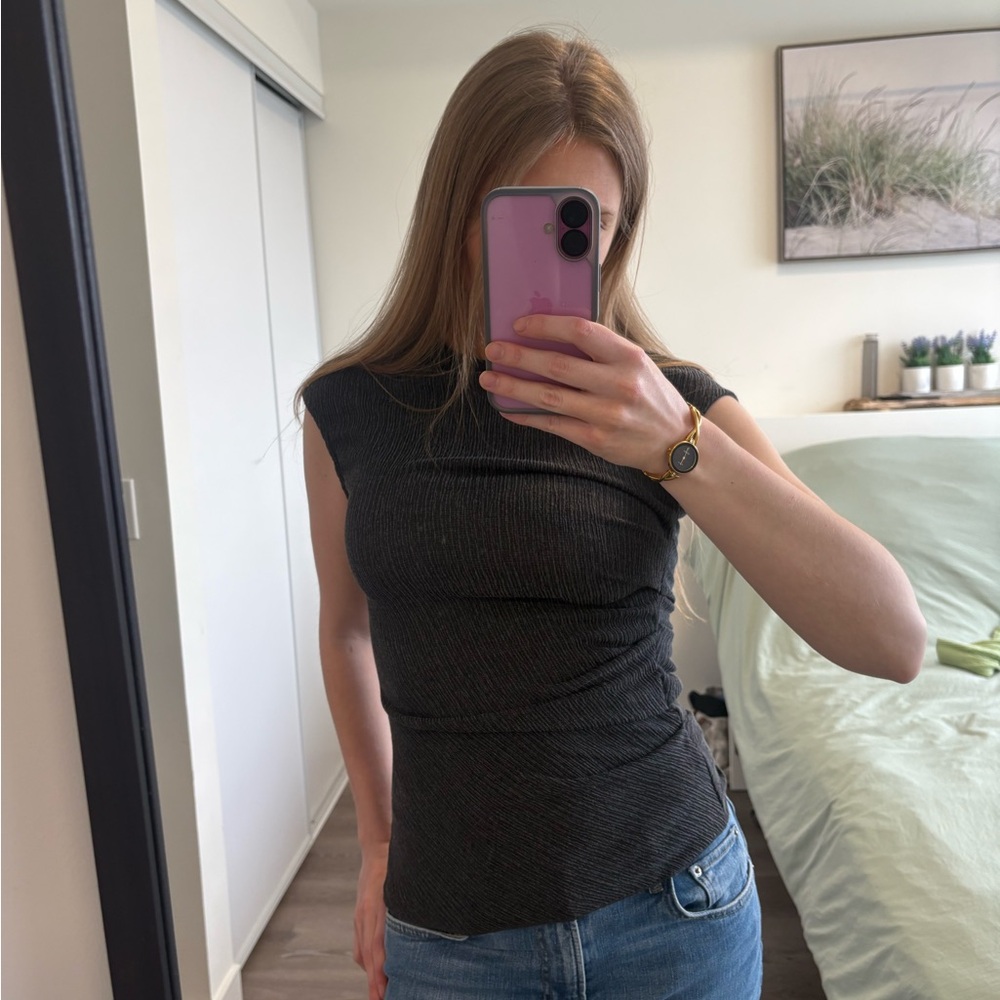 Pull&Bear Charcoal Ruched Top